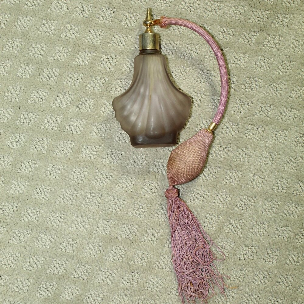 Vintage Frosted Mauve Glass Perfume Bottle with Pump